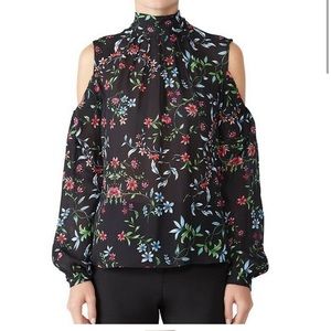 Milly Sheer Dana Top 6 Cold Shoulder Floral Print